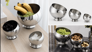 Juego de 3 Fruteros Decorativos de Acero Inoxidable con Base de Pedestal para Frutas, Nueces, Dulces, Bocadillos y Decoración de Mesa para el Hogar - Product Image 4