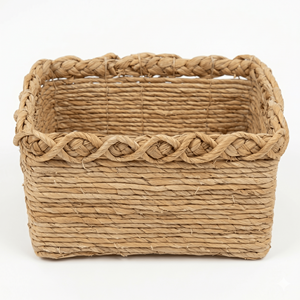 Cesta de Almacenamiento Rectangular Hecha a Mano de Jacinto de Agua, Organizador Ecológico de Mimbre Tejido para Decoración del Hogar, Baño y Despensa - Product Image 5