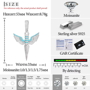 Colgante de Daga Alada con Incrustaciones de Turquesa y Diamantes de Moissanita, Joyería de Lujo en Forma de Espada, Chapado en Plata y Oro Rosa, Estilo Hiphop para Fiesta - Product Image 6