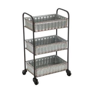 Decorative Serving Cart Home Decor Black Metal Three Tier Cart Metal Iron Galvanized Embossed Design Home <b>Hotel</b> & Restaurant - Product Image 1
