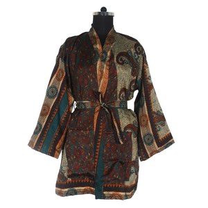 KS009 Kimono vintage en soie à manches courtes, style sari, robe courte bohème, robe de demoiselle d'honneur vintage - Product Image 6