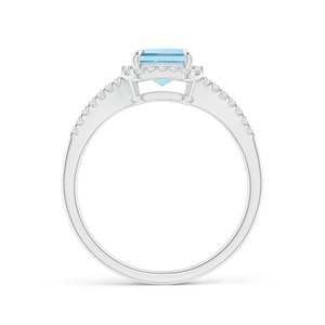 14K Gold Emerald-Cut Natural Aquamarine With Pave Accent Diamond <b>Split</b> Shank Halo <b>Ring</b> Custom Handmade Jewelry Engagement <b>Ring</b> - Product Image 4