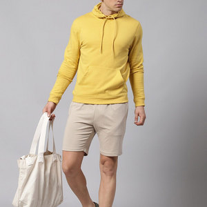 Sweat-shirt à capuche jaune pour homme, coupe classique, tricoté, couleur unie, décontracté, pour l'été, 100% coton biologique, molleton - Product Image 6