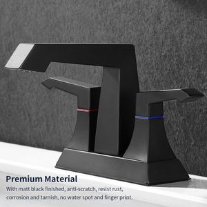 Rubinetto da Bagno Nero Opaco 4001 MB a Foro Singolo, Stile Moderno, Resistente, con 2 Maniglie, Kit di Scarico e Alimentazione, Rubinetto da Lavabo da Appoggio - Product Image 5