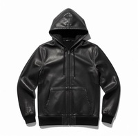 Veste en cuir noir pour homme avec col montant et fermeture éclair, coupe décontractée, idéale pour l'hiver, couleur unie, poches avant, imperméable