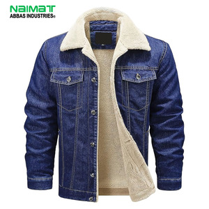 Mens Winter Denim Jacket Fleece <b>Lined</b> Warm Sherpa <b>Jean</b> Coat Thick Outerwear Casual Fur Collar Windbreaker Plus Size - Product Image 1