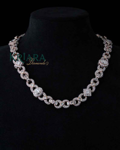 Lab Grown Diamonds S925 18K Solid Gold Diamond <b>Statement</b> <b>Necklace</b> Round Brilliant Cut Link Chain Luxury Women's Jewelry - Product Image 1