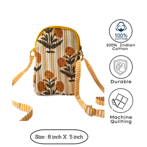 Sac bandoulière matelassé en coton pur, imprimé floral artisanal de Jaipur, avec fermeture éclair et sangle réglable, idéal pour les voyages et comme cadeau. - Product Image 3