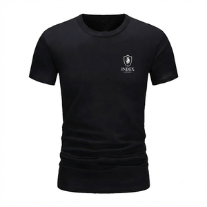 Camiseta de algodón negra de manga corta con cuello redondo y logotipo impreso de Index Apparel para hombre, estilo casual. - Product Image 1