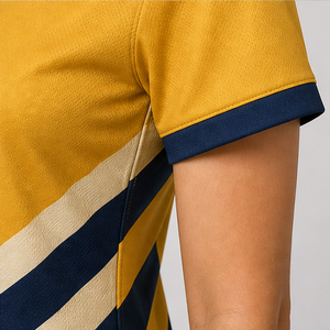 Polo Personalizado para Mujer en Amarillo Mostaza y Azul Oscuro con Diseño Chevron, de Secado Rápido, Transpirable, Manga Corta, Uniforme para Equipo de Golf WPS-0860 - Product Image 6