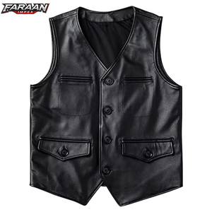 Low Price Top High Quality Made <b>Leather</b> <b>Vest</b> Customized Logo Lightweight <b>Men</b> Motorbike <b>Leather</b> <b>Vest</b> - Product Image 1