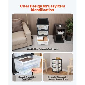 Carrello Portaoggetti in Plastica a 3 Cassetti con Ruote e Divisori per Armadio e Cassettiera - Product Image 5