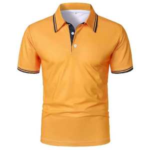 Chemise polo pour homme en couleur jaune uni, col rabattu, coupe classique, pour l'été, avec services OEM ODM - Product Image 2