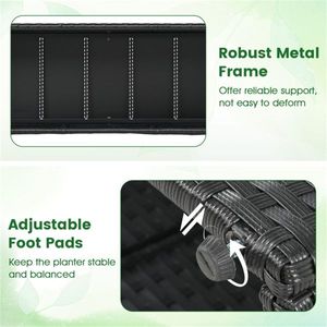 Jardinera Elevada de 58 Pulgadas para Exteriores, de Ratán PE Negro, con Patas Ajustables y Enrejado, Solución Elegante para Cercas y Puertas - Product Image 6