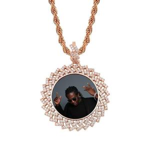 Sunburst Round Photo Pendant Lab Grown Diamond Custom Picture Necklace Charm Hip Hop <b>Gift</b> - Product Image 3