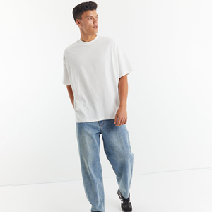Camiseta Blanca Extra Grande de Algodón para Hombre, Cuello Redondo, Manga Corta, Estilo Casual, Color Sólido, Diseño Liso, Largo Regular - Product Image 4