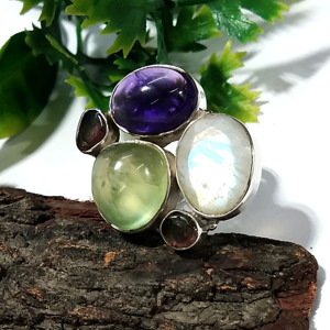 Natural Moonstone Prehnite Amethyst Tourmaline Gemstone <b>Ring</b> 925 Sterling Silver Handmade Multi Stone Wedding Engagement - Product Image 6
