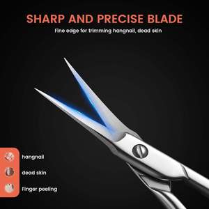 Ciseaux à cuticules professionnels de 9,5 cm en acier inoxydable, coupe-ongles à pointe acérée, ciseaux courbés carrés durables pour manucure (pour droitiers) - Product Image 3