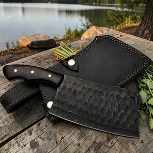 Couteau à hacher forgé à la main en acier à haute teneur en carbone, couteau de boucher pour hacher la viande, couteau de chef de cuisine avec manche en bois et étui en cuir OEM - Product Image 1