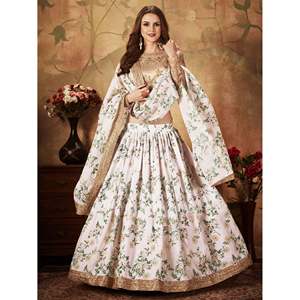 Glamour Blanc Floral Imprimé Organza Femmes Lehenga Choli pour Sangeet Wear - Product Image 5