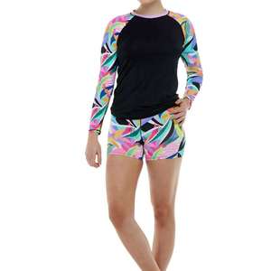 Women Long Sleeve Rash Guard Set UPF 50+ UV Protection Swim Shirt Floral <b>Print</b> <b>Surfing</b> Swimwear Two Piece Athletic Bathing Suit - Product Image 5