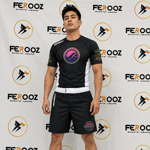 Camiseta Deportiva de Manga Corta para Hombre, Personalizada, Negra y Azul Rey, con Estampado por Sublimación, de Secado Rápido, para Entrenamiento Profesional y Sparring - Product Image 4