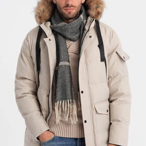 Global Industry <b>Men's</b> Beige Hooded Puffer Jacket Windproof Plus Size Long Casual <b>Winter</b> <b>Coat</b> Polyester Lining Zipper Closure OEM - Product Image 6