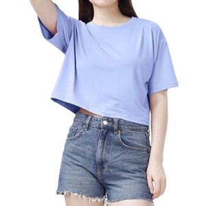 T-shirts amples à manches courtes et épaules tombantes pour femmes, 100 % coton, avec logo personnalisé et motif graphique, coupe courte et carrée, vente en gros - Product Image 2