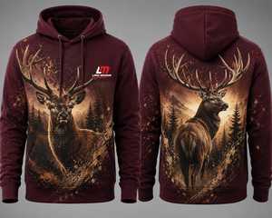 Sudadera con Capucha para Hombre Long Mission, Estampado de Ciervo, Ropa Casual de Invierno, Corte Regular, 100% Algodón, Forro Polar Tejido - Product Image 4