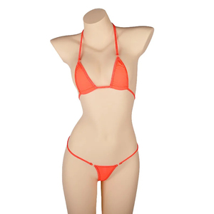 Ensemble bikini deux pièces pour femme, rouge, avec soutien-gorge triangle en dentelle à licol, coupe haute, dos nu, couleur unie, en Spandex/Polyester, respirant et à séchage rapide - Product Image 3