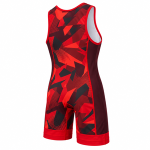 Traje de Lucha Libre Personalizado para Mujer, Transpirable, Rojo y Negro, con Estampado por Sublimación, Elástico, de Spandex y Poliéster, para Artes Marciales - Product Image 1