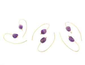 Pendientes Colgantes de Moda Contemporánea con Gema de Amatista Natural en Forma de Gota, Chapados en Oro de 24k, Joyería de Latón para Mujer, Venta al por Mayor - Product Image 5