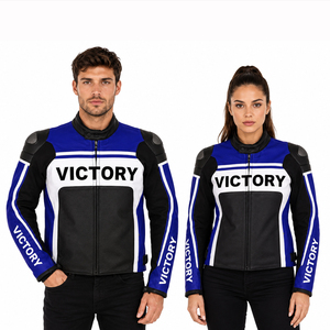 เสื้อแจ็คเก็ตมอเตอร์ไซค์สำหรับแข่งรถรุ่น Custom 2026 สีน้ำเงินดำ สำหรับผู้ชายและผู้หญิง พร้อมอุปกรณ์ป้องกัน ทำจากหนัง - Product Image 3