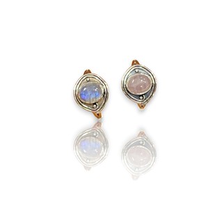 Venta al por mayor de plata de ley 925 maciza con piedra lunar arcoíris y cuarzo rosa, corte ovalado con engaste de bisel, joyería auténtica - Product Image 1