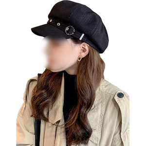 Casquette Gavroche Noire à Rayures Fines avec Anneau Métallique et Bande Réglable, Chapeau Fedora Unisexe Style Punk pour Adultes, Tenue Décontractée - Product Image 3