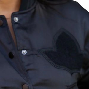 AKA All <b>Black</b> Bomber Jacket Women Sorority Inspired Zip Up Casual Streetwear Premium Lightweight Stylish Outerwear - Product Image 5