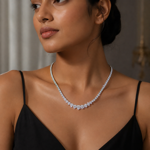สร้อยคอแต่งงานสไตล์คลาสสิกประดับเพชรทรงกลมเจียระไนแบบบริลเลียนท์  ทองคำขาว 18K สำหรับผู้หญิง  ได้รับการรับรองจาก IGI  เป็นของขวัญสำหรับเธอ - Product Image 2