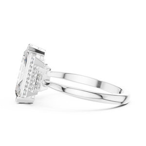 Bague de fiançailles de luxe en moissanite taille émeraude avec accents superposés, bijoux raffinés sur mesure pour femme, pierre précieuse étincelante - Product Image 3