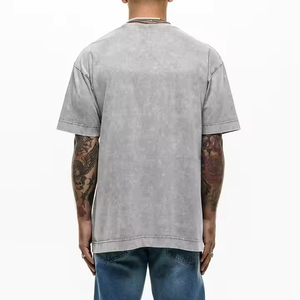เสื้อยืดโอเวอร์ไซส์สไตล์ฮิปฮอปวินเทจสำหรับผู้ชาย ผ้าคอตตอน 100% หนานุ่ม ทรงหลวมไหล่ตก สตรีทแวร์  รับสกรีนลาย - Product Image 5