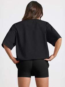เสื้อยืดโอเวอร์ไซส์สีดำล้วน แขนสั้น คอกลม ทรงหลวม ผ้าเจอร์ซีย์คอตตอน 100% ระบายอากาศได้ดี ใส่ได้ทุกฤดู สำหรับผู้หญิง - Product Image 6