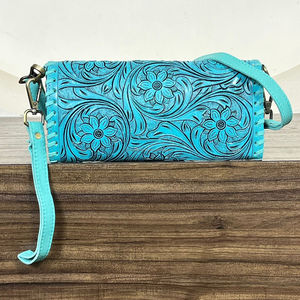 Bolso Mini Trifold de Cuero Vacuno Genuino con Diseño Floral Estilo Occidental, Vintage, Boho, Estilo Inglés, con Bloqueo RFID para Mujer - Product Image 5