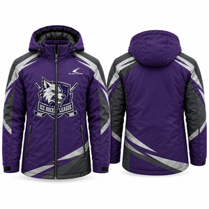Veste de hockey sur glace personnalisée BLACKTHORN pour homme, à capuche, coupe-vent, tenue d'équipe d'hiver, violet gris, manches longues, fermeture éclair sur le devant, broderie - Product Image 1