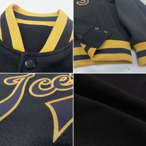 Custom Black <b>Gold</b> Varsity Letterman Jacket Wholesale Full Snap <b>Button</b> Bomber Unisex College Team Streetwear Fashion Coat - Product Image 5
