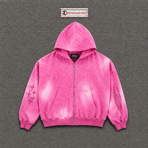 Sudadera con capucha extragrande rosa brillante premium para hombre, con estampado de puntos tie-dye, unisex, informal, de felpa francesa. - Product Image 5