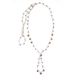 Collier en macramé rustique minimaliste fait main, breloques clochettes en bronze plaqué rhodium, chaîne de perles, bijou statement, cadeau unique pour femme - Product Image 5