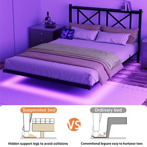 <b>Queen</b> <b>Size</b> Floating <b>Bed</b> Frame Durable Headboard Storage Full <b>Size</b> Platform <b>Bed</b> Frame USB Charging Station LED Lights King Option - Product Image 3