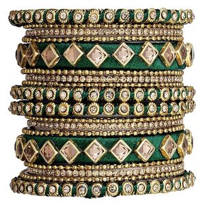 กำไลข้อมือไหมสีเขียวประดับทองและ Kundan แบบทำมือสำหรับผู้หญิง แฟชั่นกำไลข้อมือสำหรับสาวๆ สำหรับงานเทศกาล - Product Image 3