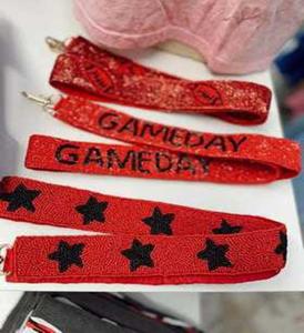 Sangle de sac bandoulière en perles rouges faites à la main, poignée de remplacement, ceinture d'épaule, accessoires pour le jour du match, sangle large à motif étoile - Product Image 1