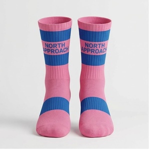 North Approach Crew <b>Socks</b> Pink Blue Striped Breathable <b>Running</b> <b>Socks</b> for Adults Summer Season - Product Image 1