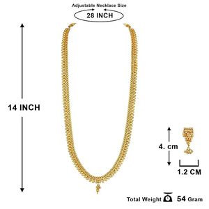 Indian Silver Plated Alloy Zircon Coin Long Necklace Earring Set Ethnic Women's Wedding Jewelry Flower Design Rani Haar - Product Image 5